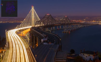 Eastern span of the San Francisco-Oakland Bay Bridge (inset image details below)